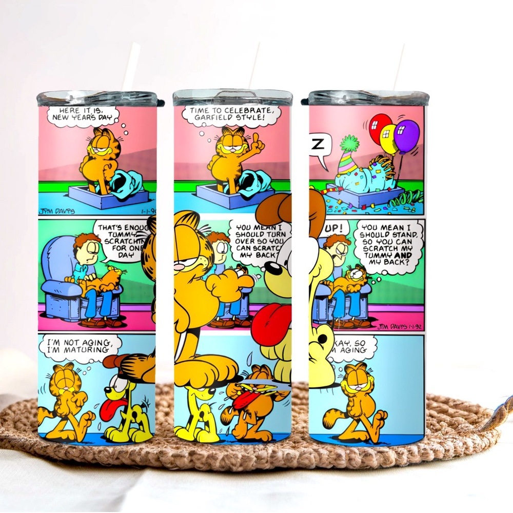 Garfield inspired 20 oz. stainless steel tumbler with lid and straw